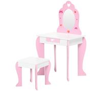 ZONEKIZ Set Tavolo Trucco con Specchio e Sgabello in MDF per Bimbi 3-6 Anni
