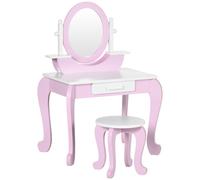 ZONEKIZ Set Tavolo Trucco per Bambini 3-6 Anni con Specchi e Sgabello Rosa