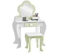 ZONEKIZ Set Toeletta per Bambina con Specchio Trucco e Sgabello in Legno Bianco