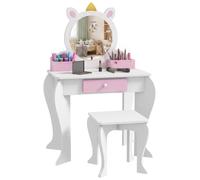 ZONEKIZ Set Toeletta Trucco Bambina con Sgabello e Specchio, Design Unicorno