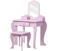 ZONEKIZ Set Toeletta Trucco per Bambina con Specchio e Sgabello in Legno Rosa
