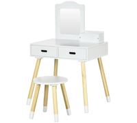 ZONEKIZ Tavolo Trucco per Bambini e Sgabello Specchio e 2 Cassetti Bianco