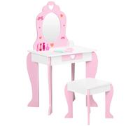 Zonekiz Zonekiz Toletta per Bambini in Legno con Sgabello e Specchio Beauty Center con 1 Cassetto per 3-6 Anni 50X36,5X89,5Cm Rosa