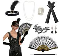 ZoneYan 8 accessori Gatsby da donna, costume anni '20, accessori per carnevale, cerchietto da donna, costume da Audrey Hepburn, costume da mafia da donna