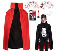 ZoneYan Mantello Vampiro per Bambini, Nero Rosso Capa Costume Vampiro Reversibile Set, Ragazze e Ragazzi Mantello da Dracula, Bambini Vampir-o Capa Costume di Halloween Carnevale