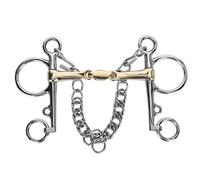 Zonizforceal Stainless Steel Pelham Horse Bit, Double Jointed Pelham Bit with Silicon Brass Mouthpiece And Decorative Chain, Corrosion Resistant Equestrian Bridle Accessory for Dressage And Gen