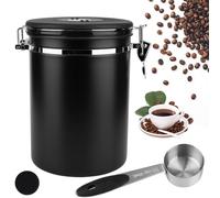 ZONJIE Barattolo Ermetico per di Caffè in grani con Coperchio Sottovuoto, Contenitore per Caffè, tè, Barattolo in Acciaio Inox per la Conservazione con Chiusura per Aromi, Barattolo (nero, 2.8L)