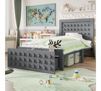 ZONJIE Lettino per bambini 90 x 200 cm, cornice per letto per bambini, design creativo, con cassetti e spazio sotto il letto, per camera degli ospiti (grigio, 90 x 200 cm)
