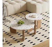 ZONJIE Set di 2 tavolini da caffè rotondi moderni, tavolino da salotto bianco in legno, tavolino impilabile piccolo