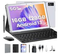 ZONKO Tablet 2025, tablet da 10 pollici, 16 GB RAM+128 GB ROM/TF 1TB, 5 G+2,4 G, 8 core 2,0 GHz, 8000 mAh, 13 MP+8 MP, tablet PC Android Tablet con tastiera penna, 1080 FHD, GPS GMS Tablet Argento