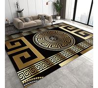 ZONOKI Tappeto Salotto Moderno Chiave Greca Vintage In Oro Nero, Tapeto Stampato a Pelo Corto Strisce Geometriche Astratte Moderne 3D - per Salotto, Corridoio, Cucina - 60 x 90 cm