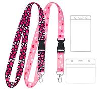 Zonon 2 Set Cordino e Porta Badge Laccio da Collo con Porta Carta Impermeabile in PVC Portabadge Identificativo Laccetto per Chiavi Tessera Portachiavi per Infermiere Donna(Stile Cuore)