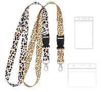 Zonon 2 Set Cordino e Porta Badge Laccio da Collo con Porta Carta Impermeabile in PVC Portabadge Identificativo Laccetto per Chiavi Tessera Portachiavi per Infermiere Donna(Stile Leopardo)