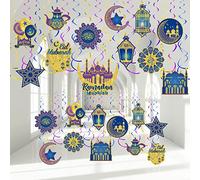 Zonon 30 Decorazioni di Ramadan Spirali di Eid Mubarak da Appendere a Lanterna Luna Stella d'oro Brillante Turbinii Stelle Filanti da Soffitto per Eid al-Fitr Festa Egiziana (Blu Viola Scuro Oro)