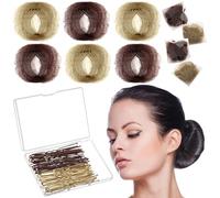 Zonon Set di retine per chignon, invisibili, con bordo elastico e forcine a forma di U, 50 pezzi, confezione singola, 40 forcine a forma di U per chignon, dormire, donne e parrucche (marrone e lino