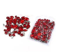 ZONSHJDKR Strass 50 Pezzi/Sacchetto di Forme Miste in Vetro Rosso con Retro a ribalta, Strass da Cucire, Accessori for Abbigliamento Fai Te