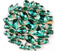 ZONSHJDKR Strass 50 Pezzi/Sacchetto di montature in Metallo Dorato, Forme Miste, Cristalli Vetro, Strass da Cucire, for Abiti Sposa, Scarpe, Borse, Rifiniture Fai Te(A11 Emerald)