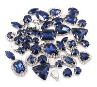ZONSHJDKR Strass Confezione da 50 Pezzi, Mix di Dimensioni e Forme, Catene a Tazza, Pietre Cristallo, incastonate, Strass in Vetro, Accessori for Abbigliamento Cucito(Ink Blue)