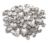 ZONSHJDKR Strass Confezione da 50 Pezzi, Mix di Dimensioni e Forme, Catene a Tazza, Pietre Cristallo, incastonate, Strass in Vetro, Accessori for Abbigliamento Cucito(Clear)