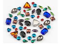 ZONSHJDKR Strass Pietre di Cristallo Colorate in Vetro con Retro Piatto Multiforme e Dimensioni variabili, da Cucire, for la Decorazione Abiti Sposa(Dark Mix Color,60Pcs)