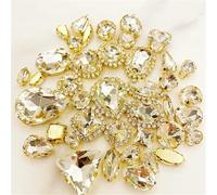 ZONSHJDKR Strass Strass di Cristallo in Vetro, 58 Pezzi, Forme Miste, Fondo Dorato, Accessori da Cucito, Uso for Ricamo, for Abbigliamento Fai Te(Wit)