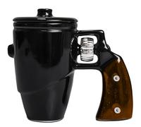 ZONSUSE Tazza Ceramica Revolver con Coperchio, Tazza da Caffè Divertente con Manico Girevole, Mug Colazione, Regalo Militare Originale per Colleghi, Veterani e Appassionati di Arm, 500 ml (Nero)