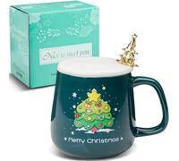 ZONSUSE Tazza di Natale con coperchio e paletta per albero di Natale, regalo di Natale per genitori, bambini, fidanzati, 380 ml, verde B