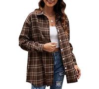 Zontroldy Camicie in Flanella Scozzese da Donna Oversize a Maniche Lunghe con Bottoni in Bufalo Plaid Camicia Camicetta Top, Marrone, XX-Large