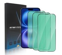 zonyee Vetro Temperato Per iPhone 16, 3 Pezzi Durezza 9H Anti Luce Blu Pellicola Protettiva per iPhone 16 6.1 Pollici [Protezione per Gli Occhi con Luce Verde] [HD Schermo Pellicola]