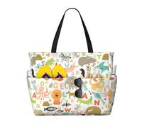 Zoo Alphabet Animal Print Beach Bag,Impermeabile Sandproof Beach Tote Bag,Grande Capacità Leggero Pieghevole Zip Tote Tote