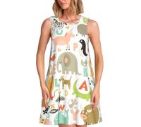 Zoo Alphabet Animal Print Summer Sundress versatile donna senza maniche abito elegante per abbigliamento casual da spiaggia, Nero, XL