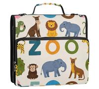 Zoo Animal Alphabet Art 3,8 cm 3 anelli raccoglitore cerniera con cinghia Laege capacità portatile casa viaggio borsa di stoccaggio sicuro per scuola/ufficio
