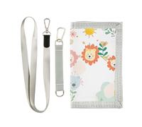 Zoo Animal Cartoon Crema Colore tri fold portafoglio per gli uomini per regalo di compleanno semplice portafoglio clip soldi per gli uomini con cordino, colore crema del fumetto animale dello zoo, 1