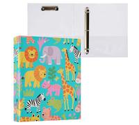 Zoo Animal Giraffa Animale Leone Blu 1.5" Raccoglitori ad anelli D con copertina tascabile, confezione da 2 raccoglitori da ufficio 200 fogli