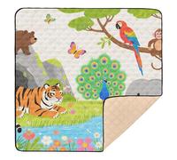 Zoo Animal Scimmia Elefante Morbido Imbottito Baby Gym & Activity Mat per Pavimento Comodo Tappetino Imbottito per Neonati Bambini Bambini Neonati, 127 x 127 cm