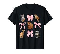 Zoo Animals & Pink Bows Coquette Wildlife Birthday Girl Maglietta