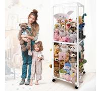 Zoo di stoccaggio per animali di peluche con ruote, grande porta oggetti per animali, organizer per giocattoli per bambini, gabbia in PVC con fascia elastica e rete, per cameretta dei giochi, angolo