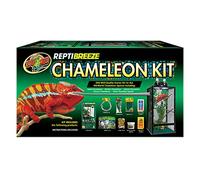 Zoo Med Reptibreeze Kit Camaleonte - Terrario gabbia per camaleonti completo di kit illuminazione e riscaldatore, termometro, decorazioni, intergratori e tappeto in sughero, 41x41x76 cm