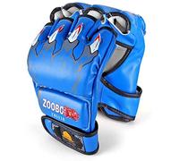 ZooBoo Guanti MMA - Mezzo dito Boxe Fight Gloves con cinturino regolabile per Sanda Sparring e allenamento sacco da boxe (blu)