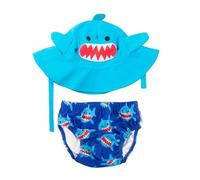 Zoocchini - Set Baby Costumino Contenitivo e Cappellino, Multicolore (Squalo), L (12-24 mesi)