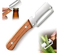 zoocco 2-in-1 Multifunctional Vegetable Peeler with Wooden Handle & Bottle Opener - Premium Stainless Steel Kitchen Tool for Fruit, Potato, Carrot, Apple, Pumpkin - Ergonomic Non-Slip Grip (1pc)