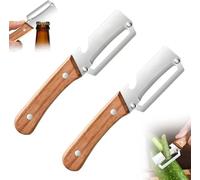 zoocco 2-in-1 Multifunctional Vegetable Peeler with Wooden Handle & Bottle Opener - Premium Stainless Steel Kitchen Tool for Fruit, Potato, Carrot, Apple, Pumpkin - Ergonomic Non-Slip Grip (2pc)
