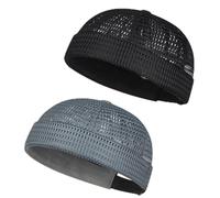 zoocco 2-Pack Men Brimless Caps, Breathable Docker Hats, Mesh Skull Beanies for Summer Cooling & Adjustable Hip-Hop Style (Black + Dark Gray)