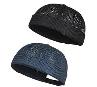 zoocco 2-Pack Men Brimless Caps, Breathable Docker Hats, Mesh Skull Beanies for Summer Cooling & Adjustable Hip-Hop Style (Black + Navy Blue)