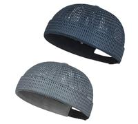 zoocco 2-Pack Men Brimless Caps, Breathable Docker Hats, Mesh Skull Beanies for Summer Cooling & Adjustable Hip-Hop Style (Navy Blue + Dark Gray)