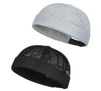 zoocco 2-Pack Men Brimless Caps, Breathable Docker Hats, Mesh Skull Beanies for Summer Cooling & Adjustable Hip-Hop Style (Gray + Black)