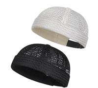 zoocco 2-Pack Men Brimless Caps, Breathable Docker Hats, Mesh Skull Beanies for Summer Cooling & Adjustable Hip-Hop Style (White + Black)