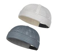 zoocco 2-Pack Men Brimless Caps, Breathable Docker Hats, Mesh Skull Beanies for Summer Cooling & Adjustable Hip-Hop Style (White + Dark Gray)