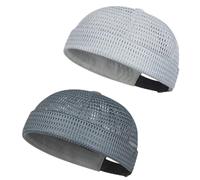 zoocco 2-Pack Men Brimless Caps, Breathable Docker Hats, Mesh Skull Beanies for Summer Cooling & Adjustable Hip-Hop Style (Gray + Dark Gray)