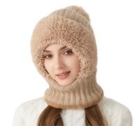 zoocco 3 in 1 Beanie Hat with Scarf And Mask, Thick Soft 3 in 1 Beanie Hat for Women, Warm & Windproof Fits 55cm-60cm Heads for Winter (Khaki)